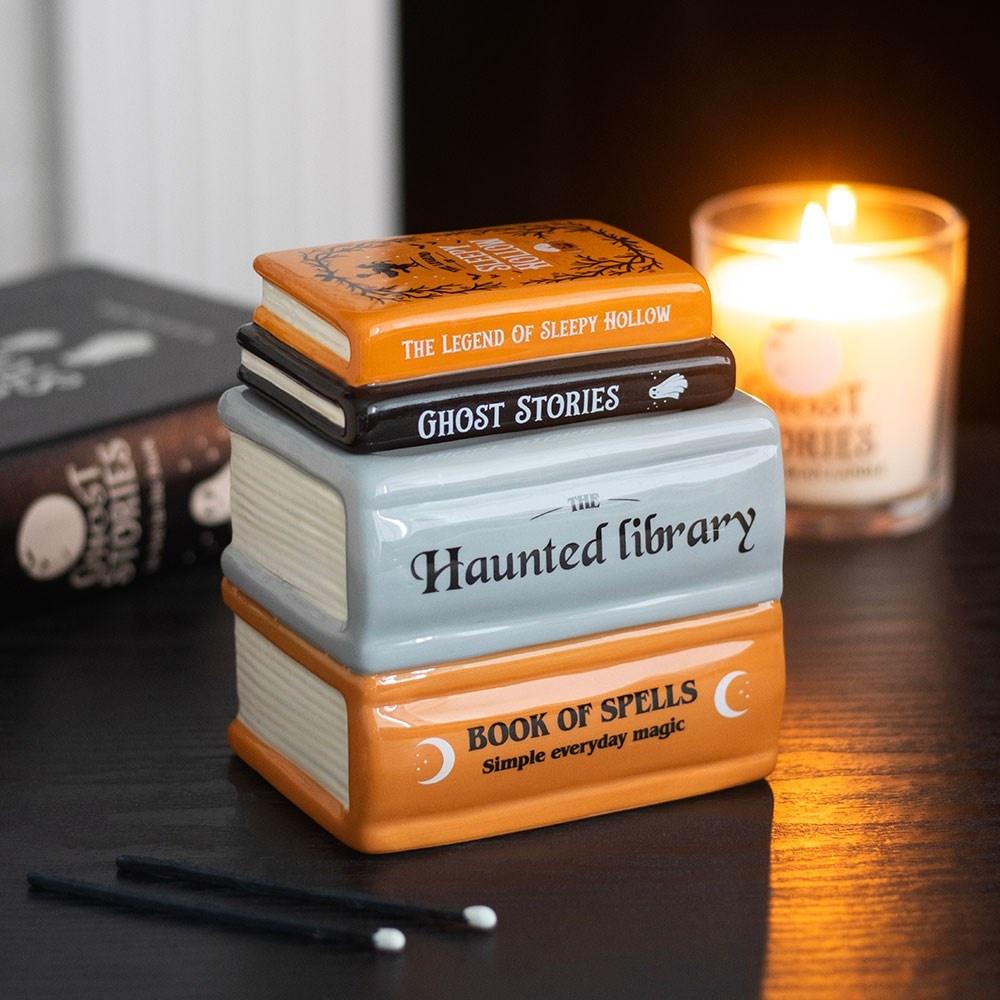 Something Different - Haunted Library Book Stack and Wax Warmer Oil burner - Multicolours